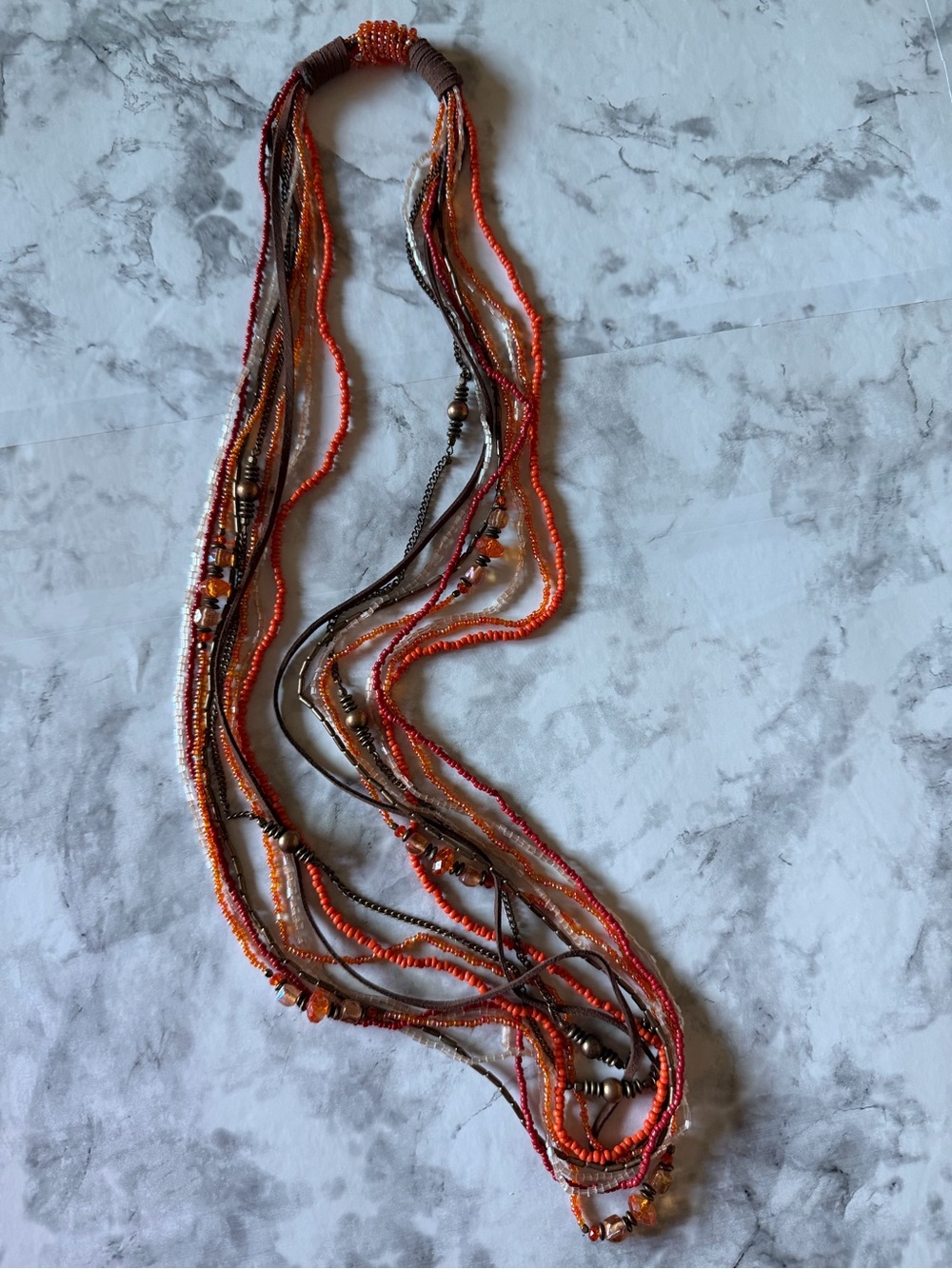 Multi-Strand Orange Beaded Women’s Necklace